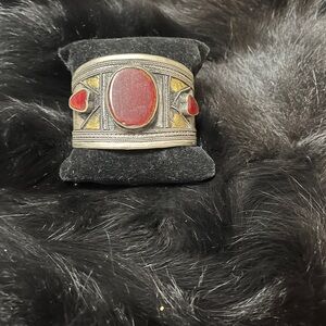 Bohemian Silver and Red Stone cuff Bracelet